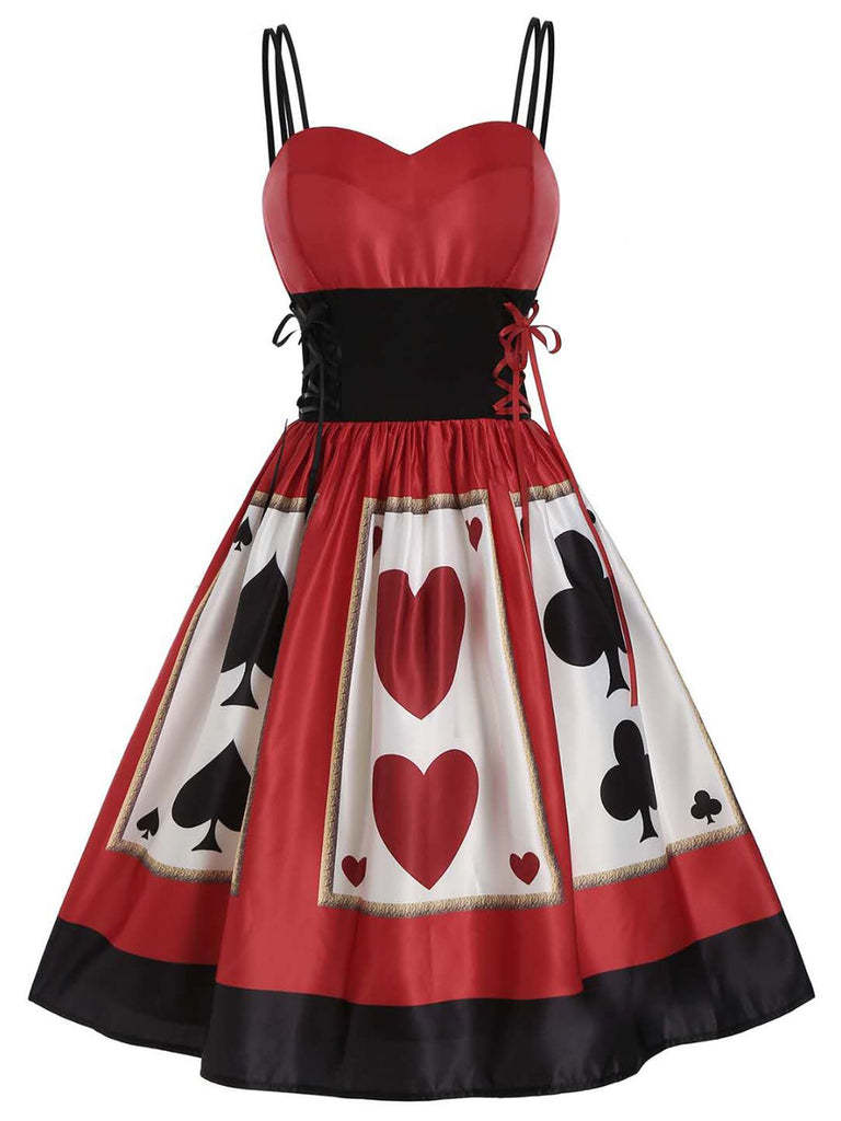 Red 1950s Strap Poker Costume Women Dress